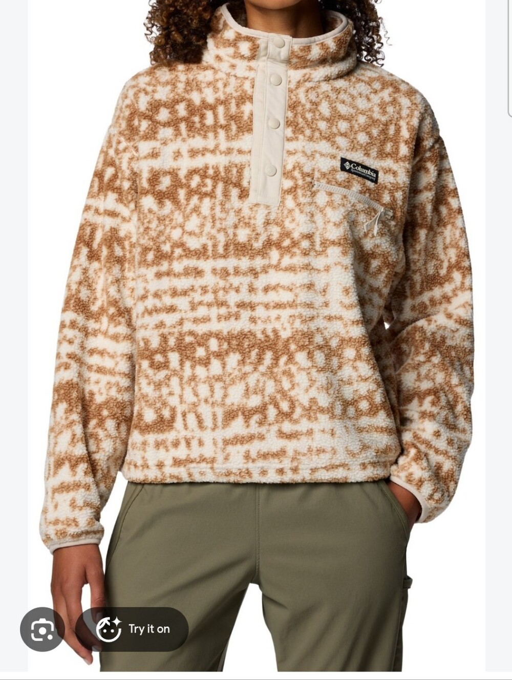 Columbia Crewneck Sherpa Pullover - Cream & Brown